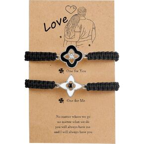 JENDEAR SHINE Couple Matching Bracelet Handmade Braided Rope Clover Bracelet, Gift for Boyfriend, Girlfriend, Lover He and Her