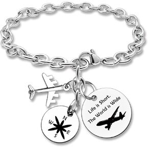 DlaeKua Traveling Bracelet Jewelry for Women Travel Lover Gifts for Friends Birthday Gifts for Travelers Travel Gift Ideas Stainless Steel Engraving Bracelet Jewelry Retirement Gifts Going Away Gifts