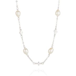 Molly B London Sterling Silver Cross & Pearl Necklace For Girls and Women. Dainty Teen Jewelry Present For Holy Communion, Flower Girl Gift, Birthday, Sweet 16