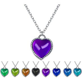 Heart Mood Locket Necklace Kid Locket Color Changing Necklace Temperature Sensing Mood Necklace Stainless Steel Love Shape Pendant Birthday Christmas Gift Girls