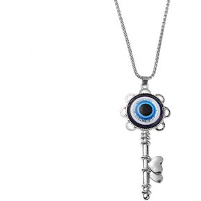 Caiyao Disc Hamsa Heart Key Evil Eye Pendant Necklace Emo Evil Eye Chain Necklace Crystal Rhinestone Mal De Ojo Key Peach Fatima Protection Amulet Necklace for Women Girl Lucky Jewelry