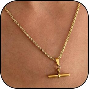 Gold Necklace T Bar Necklace Gold Chunky Necklace for Women Girls Dainty Gold Charm Necklace Hipster Necklace Jewelry Gifts