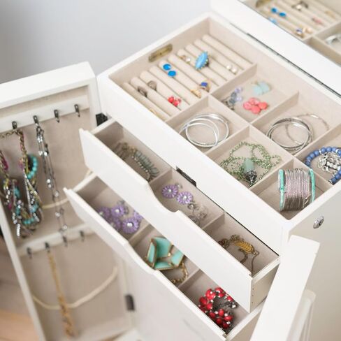 Hives and Honey Casey Fully Locking Jewelry Armoire – Wood Cabinet with Mirror, 7 Storage Drawers, Necklace Hooks, Anti-Tarnish Lining, Divided Compartments in Saudi Arabia