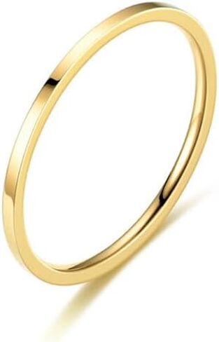HUASAI 2mm Gold Rings For Women Thumb Midi Statement Band Ring Dainty Simple Gold Rings That Don’t Tarnish Cute Fashion Thin Pinky Rings Jewelry Gifts Comfort Fit Size 5-8 in Kuwait