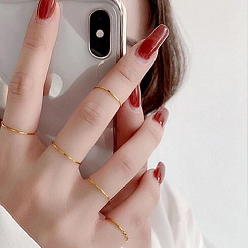 HUASAI 2mm Gold Rings For Women Thumb Midi Statement Band Ring Dainty Simple Gold Rings That Don’t Tarnish Cute Fashion Thin Pinky Rings Jewelry Gifts Comfort Fit Size 5-8 in Kuwait