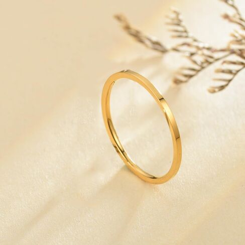 HUASAI 2mm Gold Rings For Women Thumb Midi Statement Band Ring Dainty Simple Gold Rings That Don’t Tarnish Cute Fashion Thin Pinky Rings Jewelry Gifts Comfort Fit Size 5-8 in Kuwait
