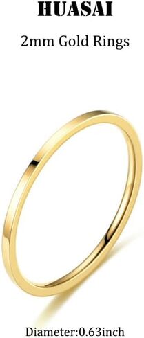 HUASAI 2mm Gold Rings For Women Thumb Midi Statement Band Ring Dainty Simple Gold Rings That Don’t Tarnish Cute Fashion Thin Pinky Rings Jewelry Gifts Comfort Fit Size 5-8 in Kuwait