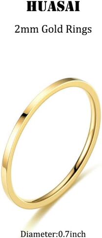 HUASAI 2mm Gold Rings For Women Thumb Midi Statement Band Ring Dainty Simple Gold Rings That Don’t Tarnish Cute Fashion Thin Pinky Rings Jewelry Gifts Comfort Fit Size 5-8 in Kuwait