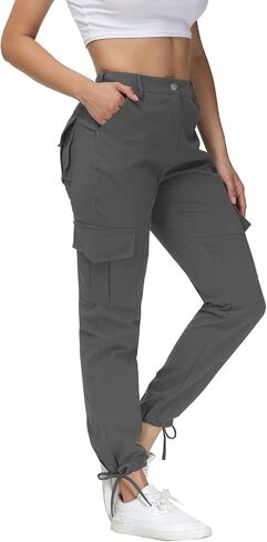 Cargo Pants for Women Elastic Waist Casual Jogger Pants with 6 Pockets for Hiking Black L in Saudi Arabia