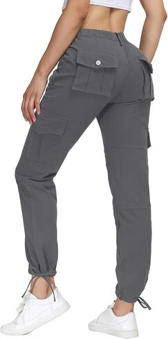 Cargo Pants for Women Elastic Waist Casual Jogger Pants with 6 Pockets for Hiking Black L in Saudi Arabia