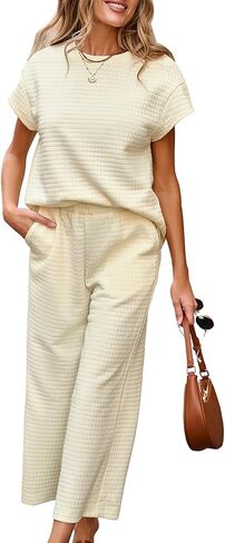 SHEWIN Womens Two Piece Spring Outfits Sweatsuits Casual Pullover Tops and Wide Leg Sweatpant Lounge Sets in Kuwait