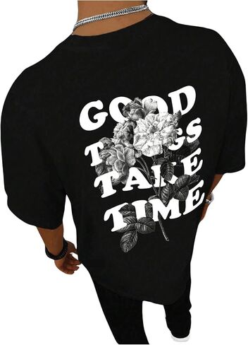 GORGLITTER Boy's Letter Graphic Tees Short Sleeve Round Neck Oversized T Shirt in Saudi Arabia