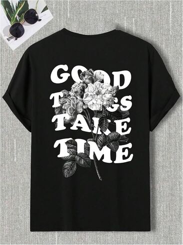 GORGLITTER Boy's Letter Graphic Tees Short Sleeve Round Neck Oversized T Shirt in Saudi Arabia
