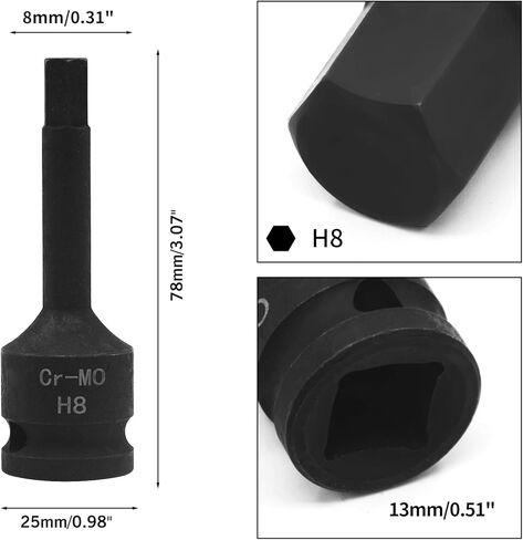 YXQ H22 (22mm) Hex Impact Bit Socket, 1/2-Inch Drive Allen Bit Socket, Hex Impact Socket, Cr-Mo Steel, Master Impact Hex Driver in Kuwait