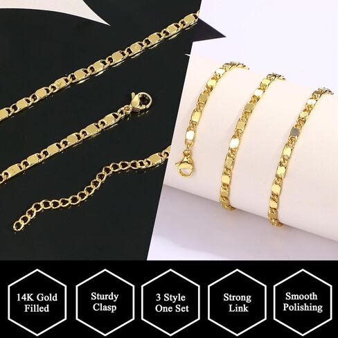 Gold Layered Necklace For Women Trendy - Dainty 14K Gold Plated Chain Necklace Woman Non Tarnish Gold Necklaces Set Stack Waterproof Gold Jewelry for Women 3Pcs Separated Adjustable Necklaces with 2" Extension Snake Paperclip Chain Necklace in Saudi Arabia