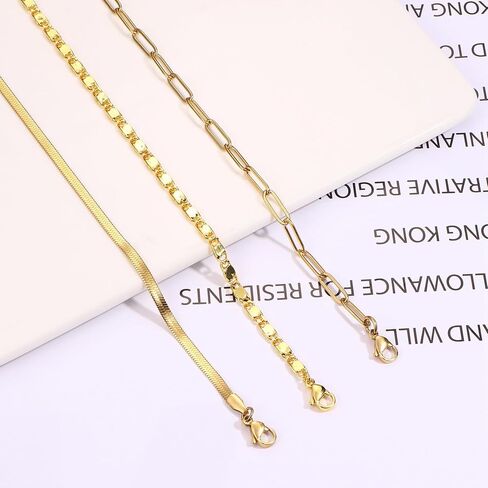 Gold Layered Necklace For Women Trendy - Dainty 14K Gold Plated Chain Necklace Woman Non Tarnish Gold Necklaces Set Stack Waterproof Gold Jewelry for Women 3Pcs Separated Adjustable Necklaces with 2" Extension Snake Paperclip Chain Necklace in Saudi Arabia