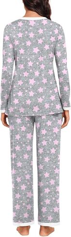 BISHUIGE Womens Casual Contrasting Colors Pajamas Set With Pockets Long Sleeve V Neck Tops For Soft And Comfortable Pants Set in Kuwait