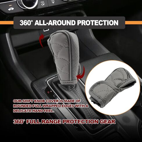 Car Gear Shift Cover, Waterproof PU Leather Automotive Gear Stick Shift Knob Rod Dust Cover Protector Car Interior Accessories for Most Cars Trucks SUVs (Gray) in Saudi Arabia