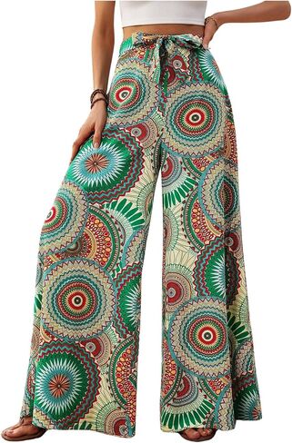 Floerns Women's Boho Tribal Print Wide Leg Knot High Waist Extra Long Palazzo Pants in Saudi Arabia