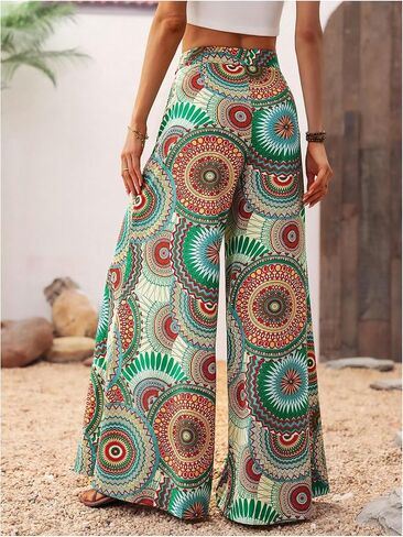 Floerns Women's Boho Tribal Print Wide Leg Knot High Waist Extra Long Palazzo Pants in Saudi Arabia