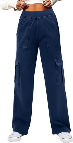viehunt Womens Casual Mid Rise Cargo Pants Stretchy Knit Jeans with Pockets in Saudi Arabia