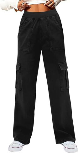 viehunt Womens Casual Mid Rise Cargo Pants Stretchy Knit Jeans with Pockets in Saudi Arabia