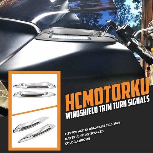 Motorcycle Windshield Trim LED Light Windscreen Turn Signal Lamp Running Fit for Harley Touring Road Glide Special Limited FLTRX FLTRXS 2015-UP (Chrome) in Saudi Arabia