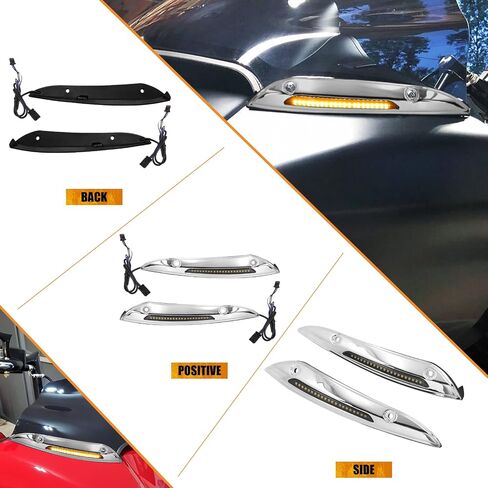 Motorcycle Windshield Trim LED Light Windscreen Turn Signal Lamp Running Fit for Harley Touring Road Glide Special Limited FLTRX FLTRXS 2015-UP (Chrome) in Saudi Arabia
