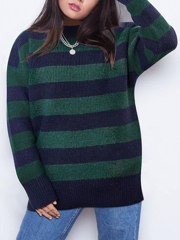 Zhanmai النساء الرجال سترة مقلمة Harajuku البلوفرات المتضخم محبوك لاعبا Sweatersshirt سويتر مقلم الشارع الشهير in Saudi Arabia