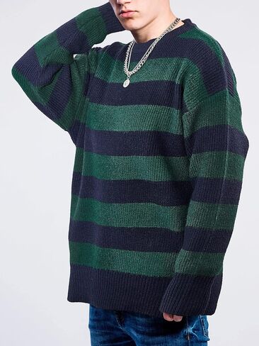Zhanmai النساء الرجال سترة مقلمة Harajuku البلوفرات المتضخم محبوك لاعبا Sweatersshirt سويتر مقلم الشارع الشهير in Saudi Arabia