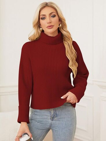 ZAFUL Womens Turtleneck Pullover Sweater Casual Loose Ribbed Knit Long Sleeve Chunky Jumper Tops in Saudi Arabia