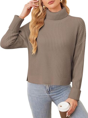 ZAFUL Womens Turtleneck Pullover Sweater Casual Loose Ribbed Knit Long Sleeve Chunky Jumper Tops in Saudi Arabia
