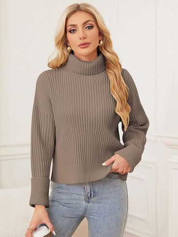 ZAFUL Womens Turtleneck Pullover Sweater Casual Loose Ribbed Knit Long Sleeve Chunky Jumper Tops in Saudi Arabia