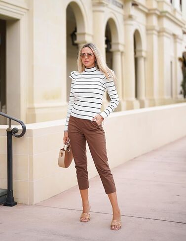 ZESICA إمرأة مخطط كشكش كم طويل بلايز الخريف الياقة المدورة مضلع متماسكة سليم صالح الأساسية قميص بلوزة كاجوال سترة in Kuwait