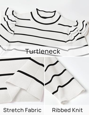 ZESICA إمرأة مخطط كشكش كم طويل بلايز الخريف الياقة المدورة مضلع متماسكة سليم صالح الأساسية قميص بلوزة كاجوال سترة in Kuwait