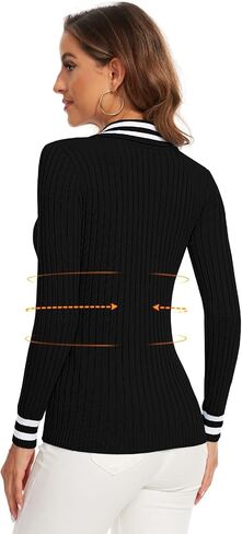 Soneven Women's Golf Sweater Pullover Long Sleeve Ribbed Knit Tops Zipper Collar Polo Sweater Fall Dressy Work Tops in Saudi Arabia