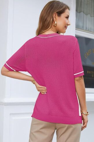 Dokotoo Women's Casual Short Sleeve Sweaters Loose Crewneck Crochet Hollow Out Knit Solid Pullover Sweater Jumper Tops in Saudi Arabia