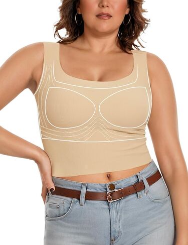 Women Tank Tops with Built in Bra Seamless Camisoles Summer Square Neck Sleeveless Crop Top L-3XL in Saudi Arabia