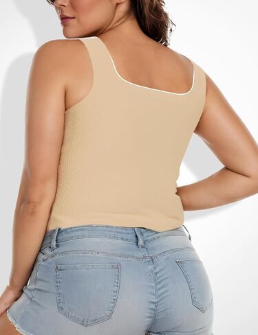 Women Tank Tops with Built in Bra Seamless Camisoles Summer Square Neck Sleeveless Crop Top L-3XL in Saudi Arabia