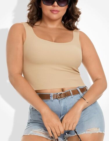 Women Tank Tops with Built in Bra Seamless Camisoles Summer Square Neck Sleeveless Crop Top L-3XL in Saudi Arabia
