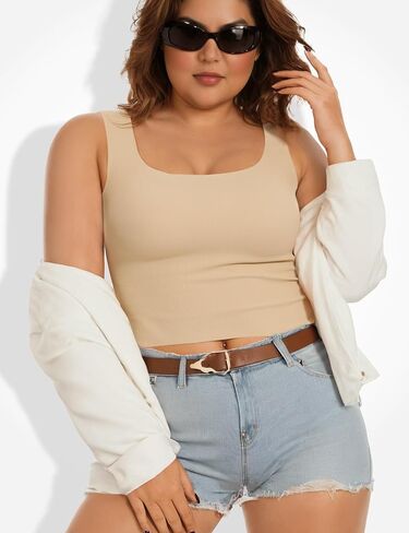 Women Tank Tops with Built in Bra Seamless Camisoles Summer Square Neck Sleeveless Crop Top L-3XL in Saudi Arabia
