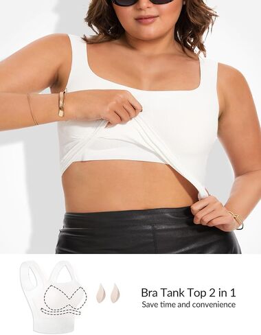 Women Tank Tops with Built in Bra Seamless Camisoles Summer Square Neck Sleeveless Crop Top L-3XL in Saudi Arabia