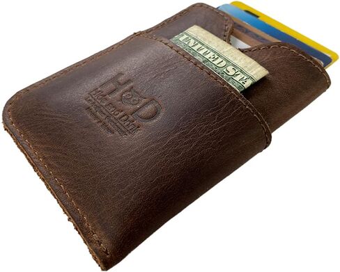 حامل بطاقات اختبئ واشرب، مصنوع يدويًا من الجلد المحبب بالكامل - بني بوربون in Kuwait