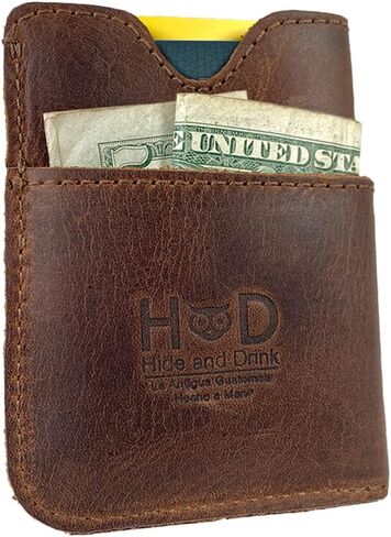 حامل بطاقات اختبئ واشرب، مصنوع يدويًا من الجلد المحبب بالكامل - بني بوربون in Kuwait