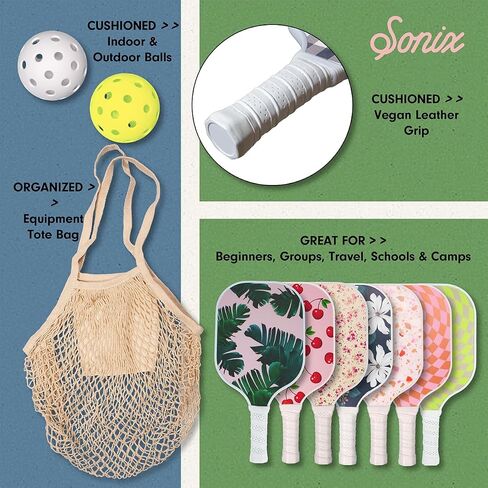 Sonix | Pickleball Paddles Set of 2 | Fiberglass Surface Pickleball Set with 2 Rackets, 4 Balls, & Bag in Saudi Arabia