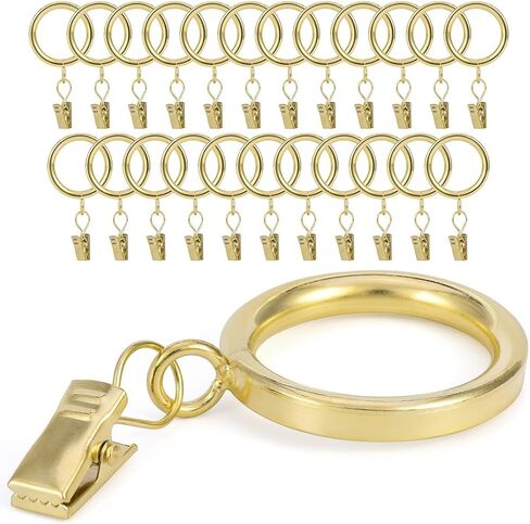 Curtain Rings with Clips - Set of 24, Interior Diameter 1.25inch,Fits Up to 1.0 Inch Rod (Gold-24pcs) in Saudi Arabia