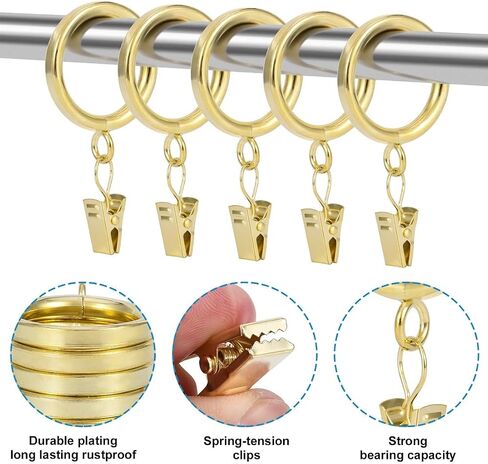Curtain Rings with Clips - Set of 24, Interior Diameter 1.25inch,Fits Up to 1.0 Inch Rod (Gold-24pcs) in Saudi Arabia