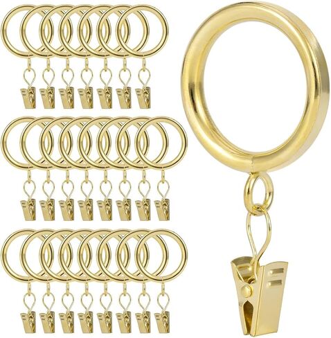 Curtain Rings with Clips - Set of 24, Interior Diameter 1.25inch,Fits Up to 1.0 Inch Rod (Gold-24pcs) in Saudi Arabia