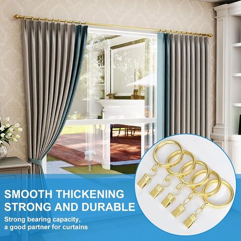Curtain Rings with Clips - Set of 24, Interior Diameter 1.25inch,Fits Up to 1.0 Inch Rod (Gold-24pcs) in Saudi Arabia
