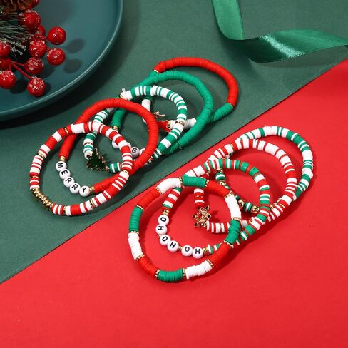 NVENF 9PCS Christmas Bracelets for Women Red Green Heishi Bracelet Stack Beaded Holiday Bracelets Preppy Friendship Bracelets Christmas Gifts Stuff Party Favors in Saudi Arabia